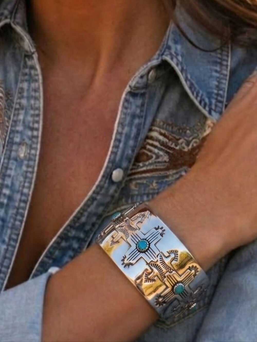 Sterling Silver SIGNED ZIA cuff Bracelet